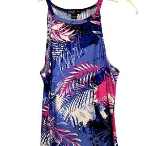 Love Large Blue Pink Floral Women's Sleeveless Sun Dress Miss Size 12 14 L